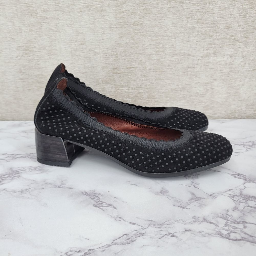 Hispanitas Black Suede Swiss Dot Heels